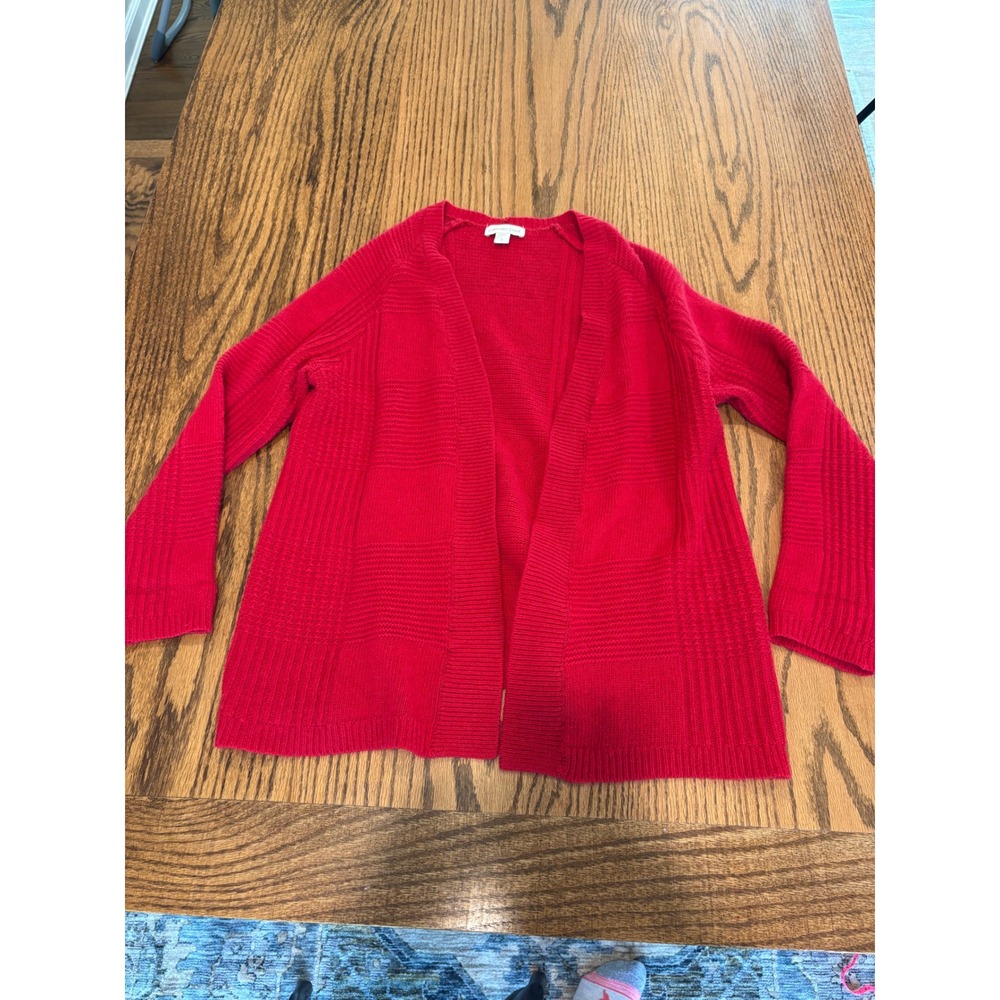 Coldwater Creek Red Lambswool Angora Blend Open Front Cardigan Sweater Large 14 - Picture 2 of 7